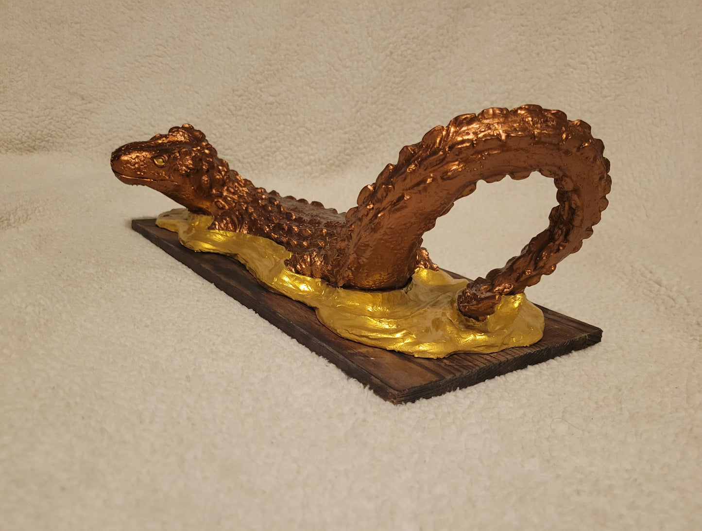Borneo Earless Monitor Sculpture (Rusting Bronze & Gold)