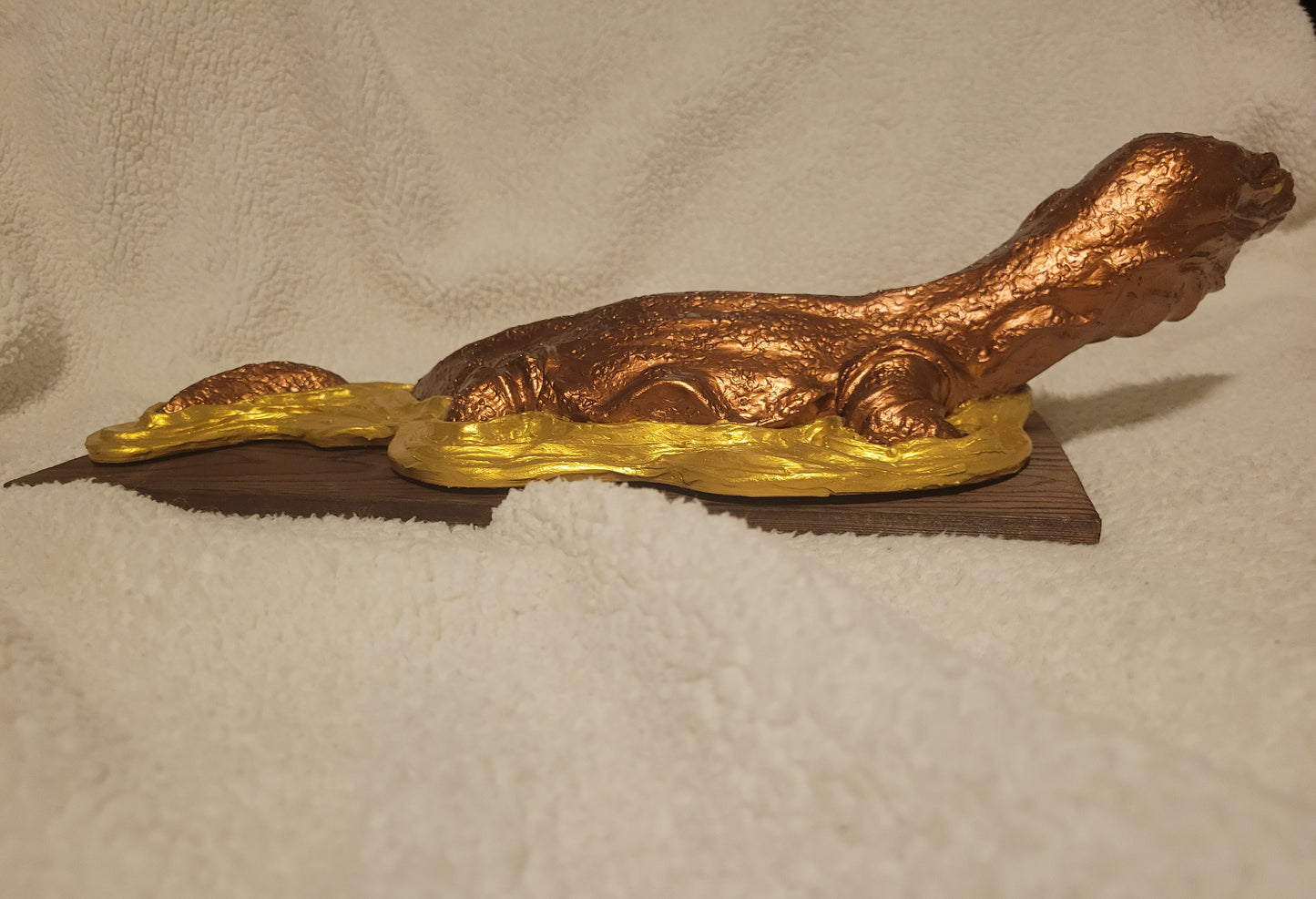 Asian Water Monitor Sculpture (Rusting Bronze & Gold)