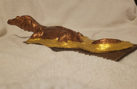 Asian Water Monitor Sculpture (Rusting Bronze & Gold)