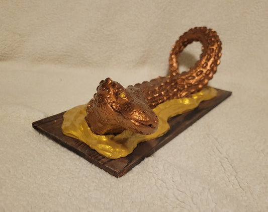 Borneo Earless Monitor Sculpture (Rusting Bronze & Gold)