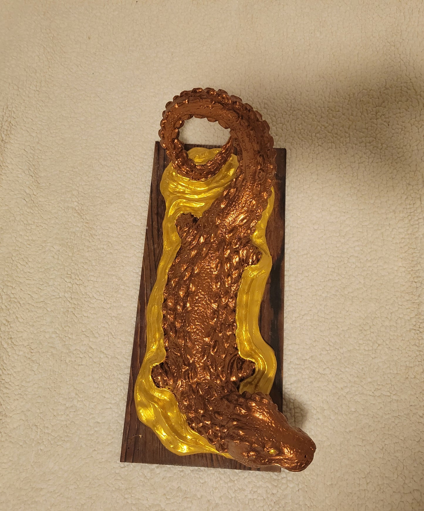 Borneo Earless Monitor Sculpture (Rusting Bronze & Gold)